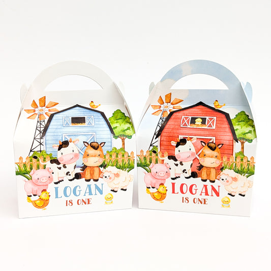 FARM Pastel Animals Personalised Children’s Party Box Gift Bag Favour