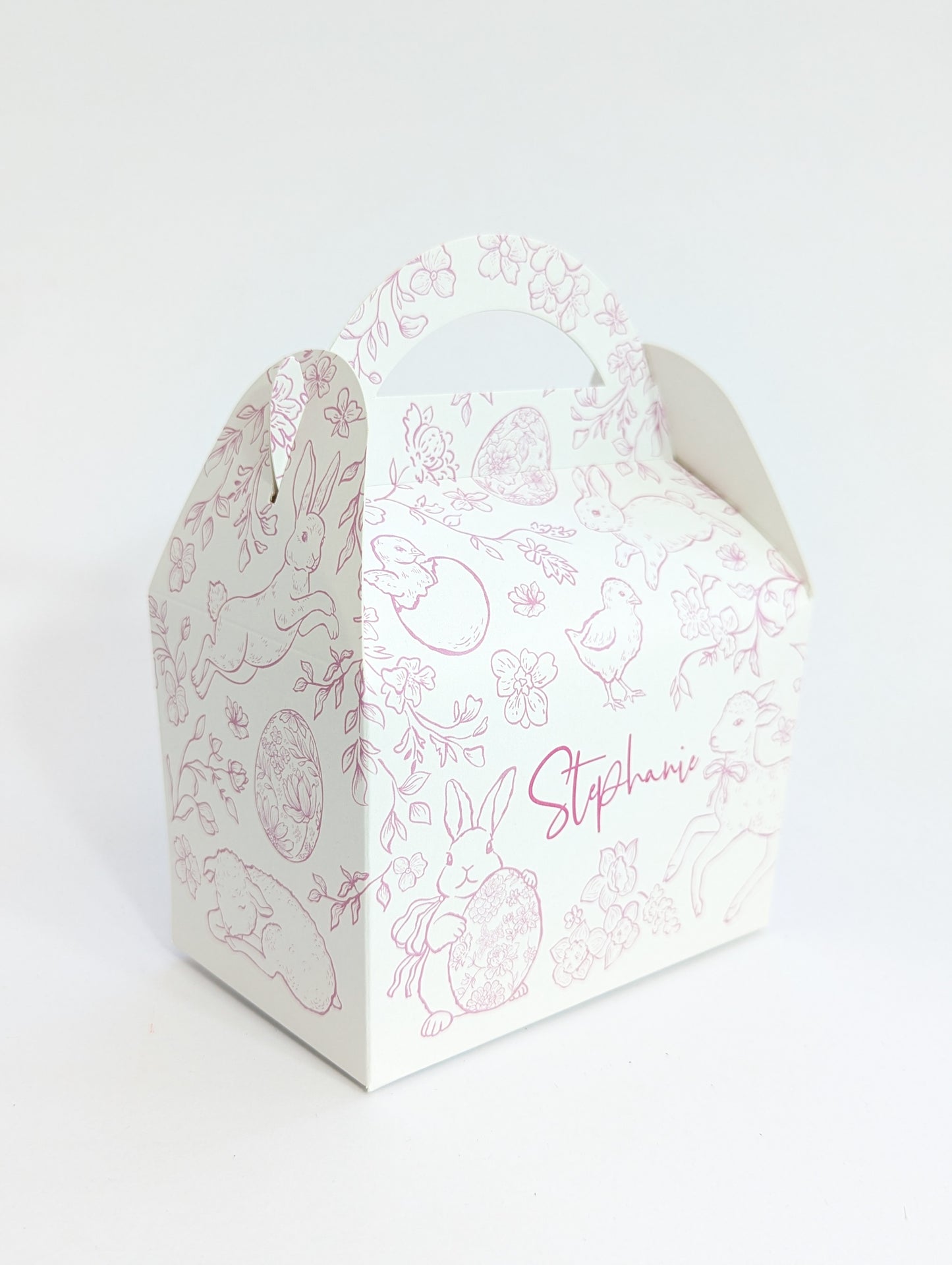 Personalised Easter Toile Treat Bags Favour Boxes in multiple colours