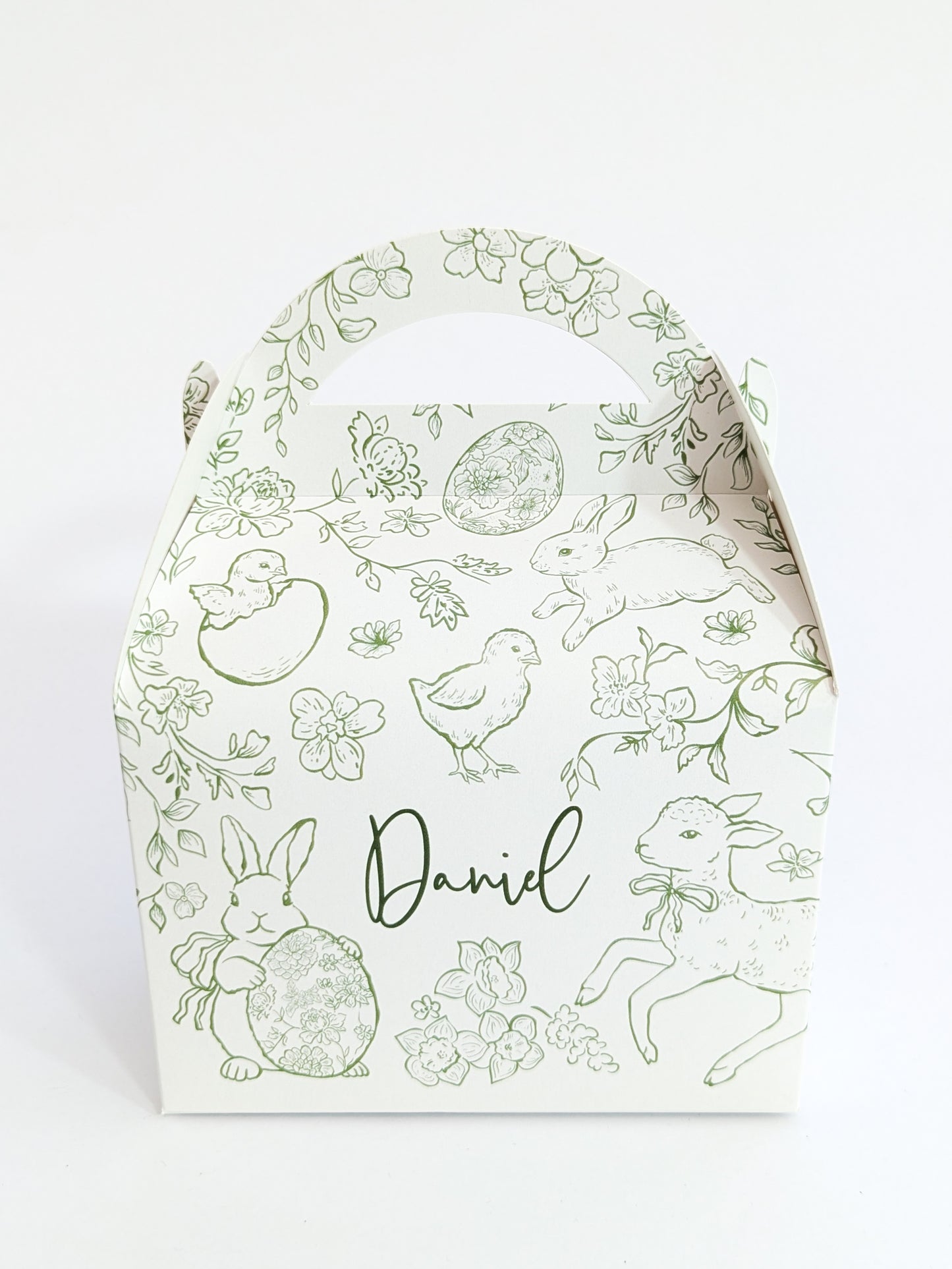 Personalised Easter Toile Treat Bags Favour Boxes in multiple colours