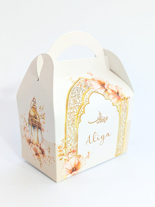 Personalised Eid Celebration Treat Boxes in Feminine Floral Watercolour Design