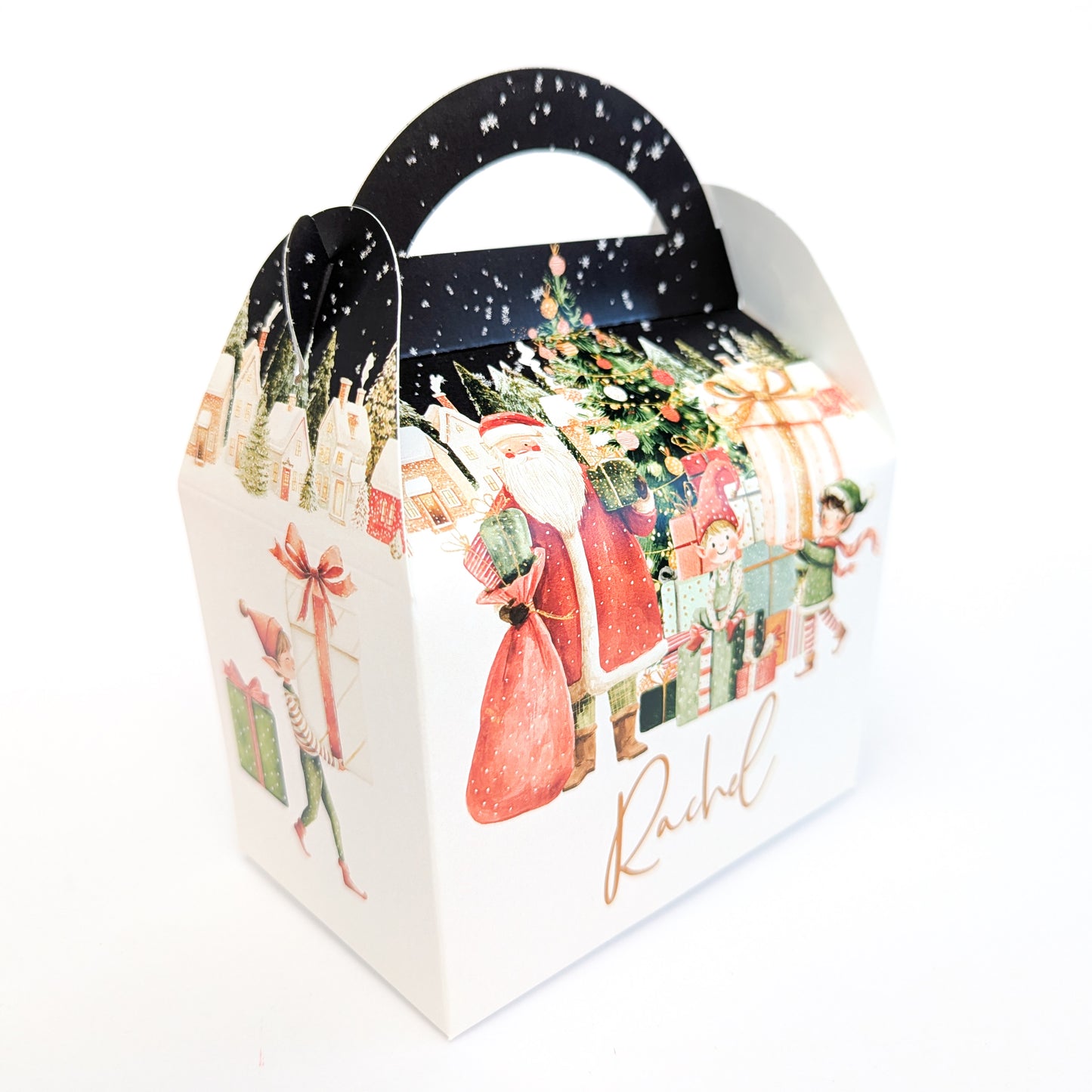 Personalised Christmas Winter Village Santa Elves Cracker Winter Wonderland Treat Box