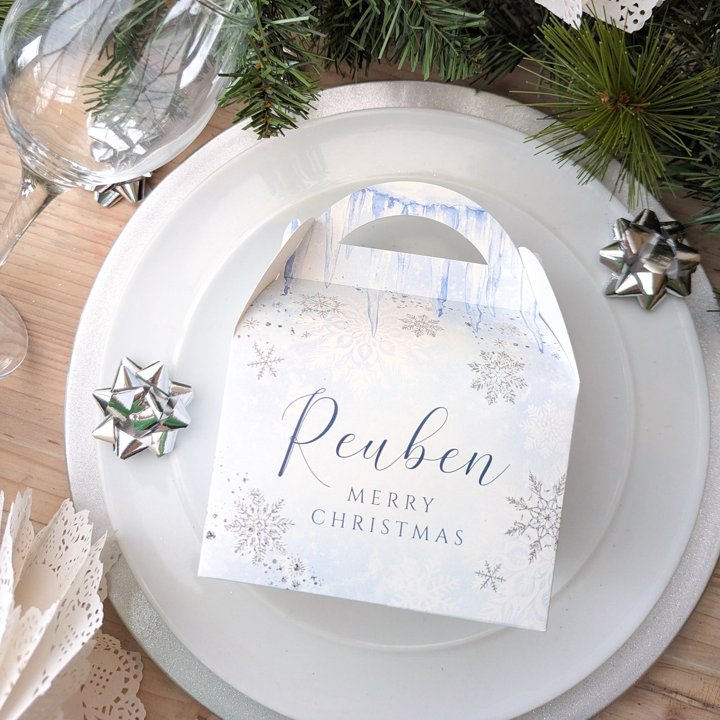 Personalised Winter Wonderland Snow Ice  Arctic Christmas Treat Boxes Advent Party Box favours