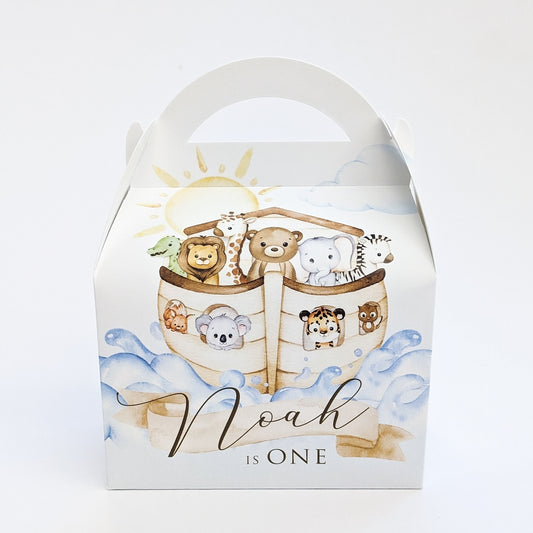 NOAH'S ARK Baptism First Birthday Personalised Children’s Party Box Gift Bag Favour