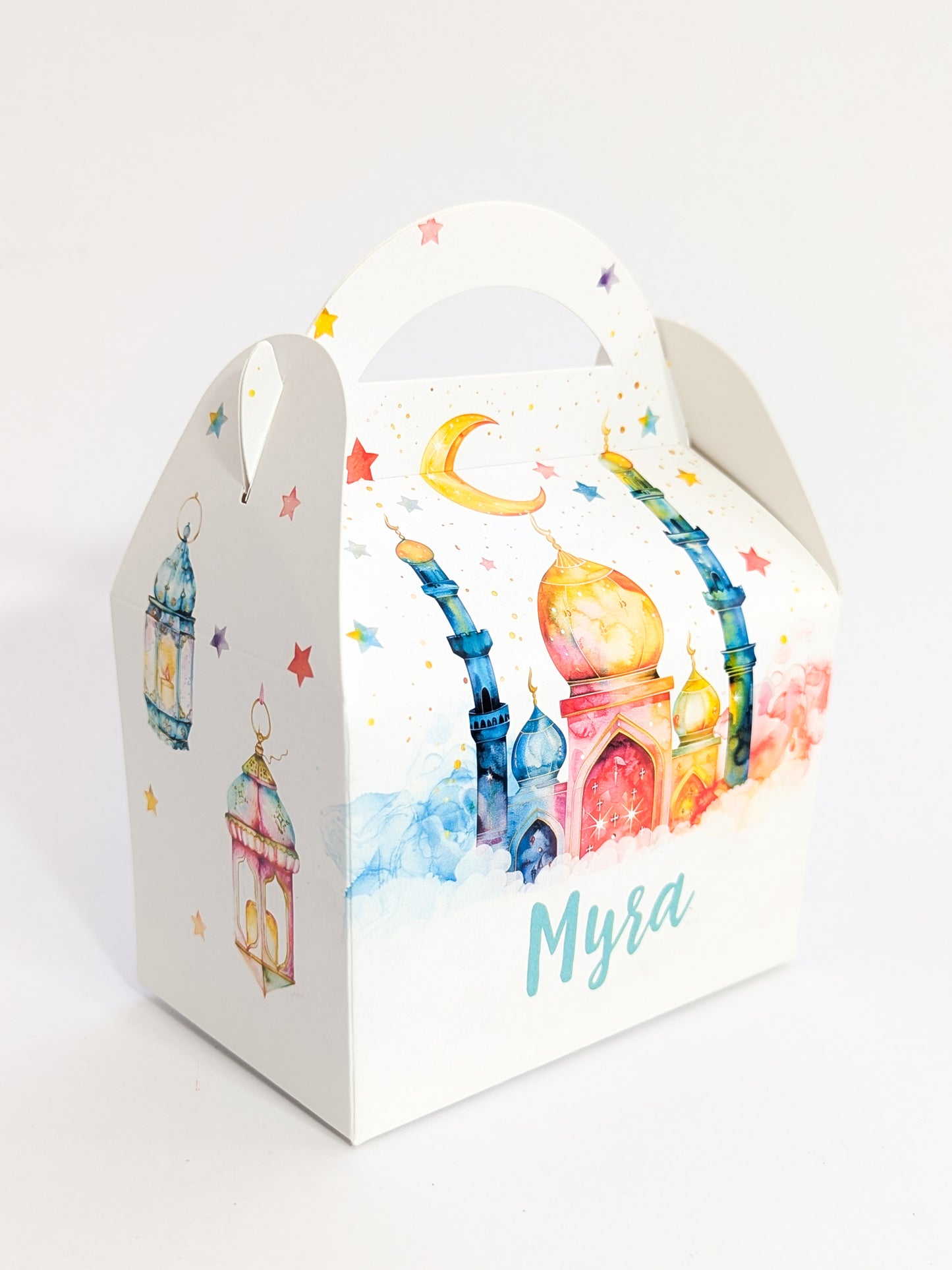 Personalised Eid Celebration Treat Boxes in Colourful Watercolour Design