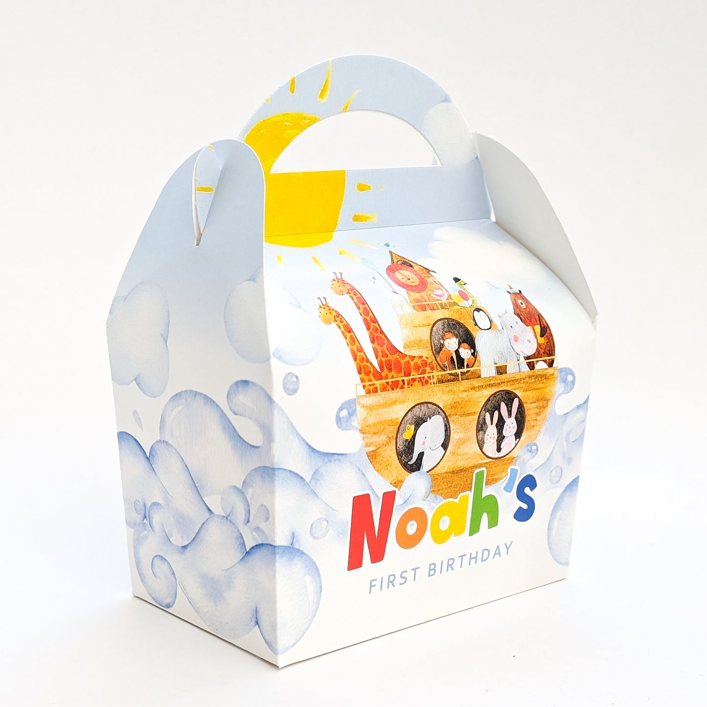 NOAH'S ARK Baptism First Birthday Personalised Children’s Party Box Gift Bag Favour