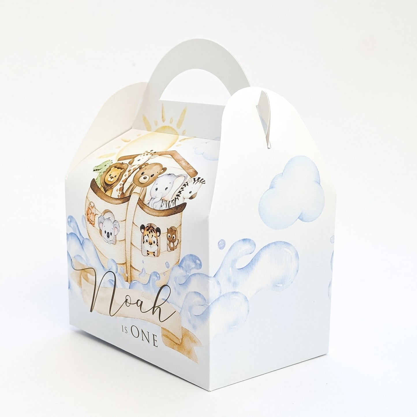 NOAH'S ARK Baptism First Birthday Personalised Children’s Party Box Gift Bag Favour