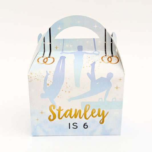 Gymnastics Male Boys Personalised Children’s Party Box Gift Bag Favour