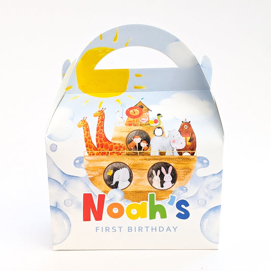 NOAH'S ARK Baptism First Birthday Personalised Children’s Party Box Gift Bag Favour