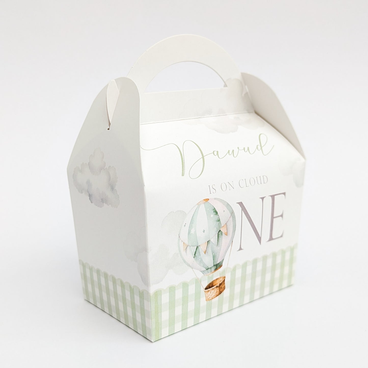 ONEderful Hot Air Balloons Green Personalised Children’s Party Box Gift Bag Favour