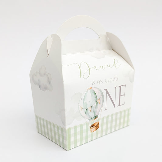 ONEderful Hot Air Balloons Green Personalised Children’s Party Box Gift Bag Favour