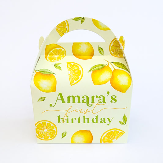 LEMONS Lemon Amalfi Summer Zesty Personalised Children’s Party Box Gift Bag Favours