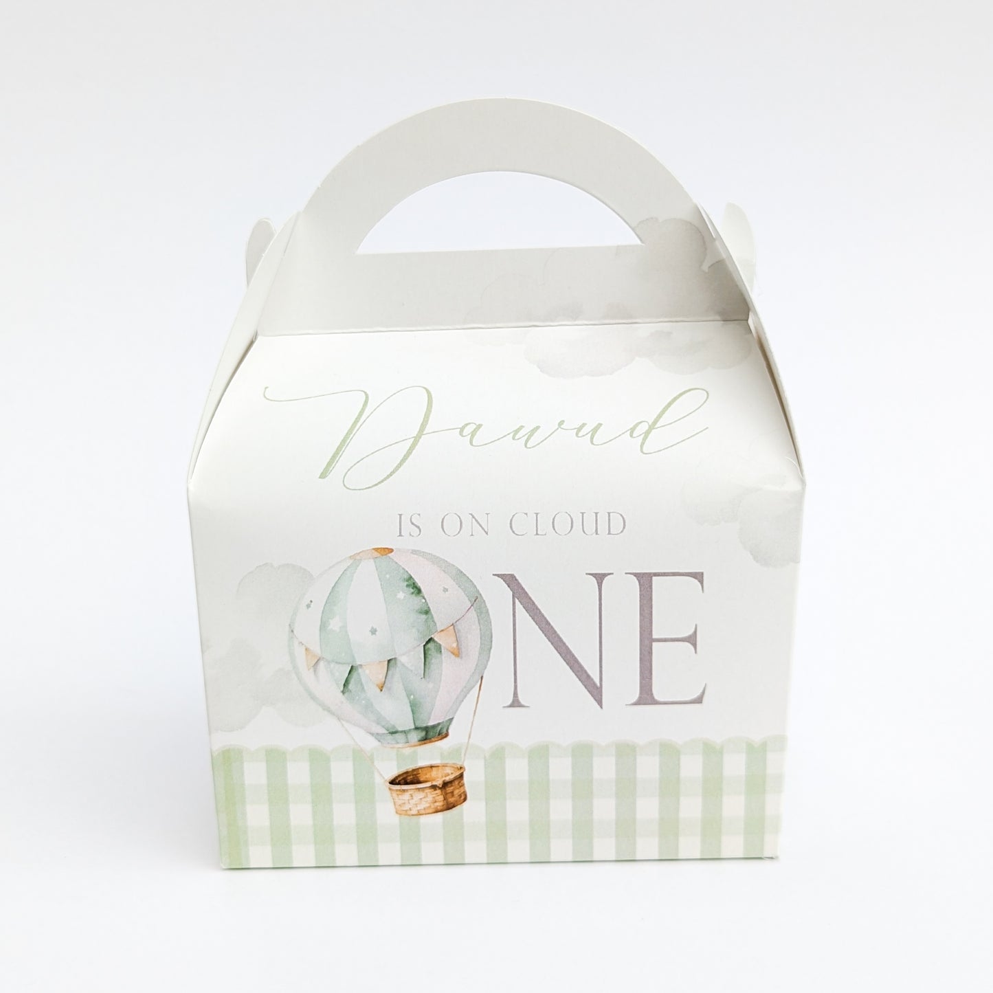 ONEderful Hot Air Balloons Green Personalised Children’s Party Box Gift Bag Favour