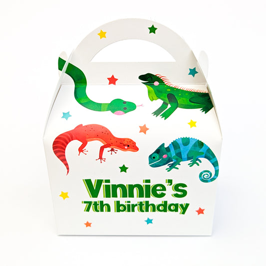 REPTILES Lizards Personalised Children’s Party Box Gift Bag Favour