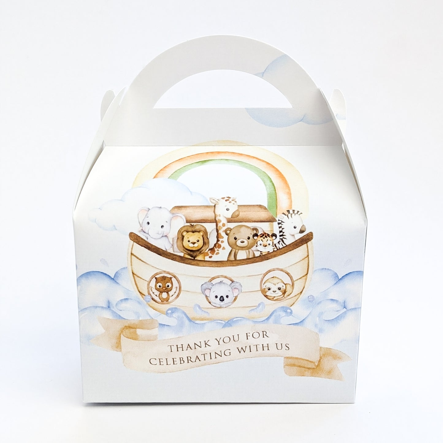 NOAH'S ARK Baptism First Birthday Personalised Children’s Party Box Gift Bag Favour