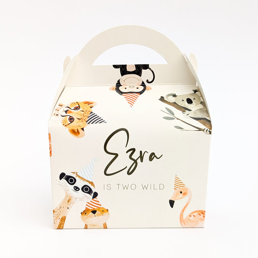 Jungle Animals Boho Minimal Personalised Children’s Party Box Gift Bag Favour