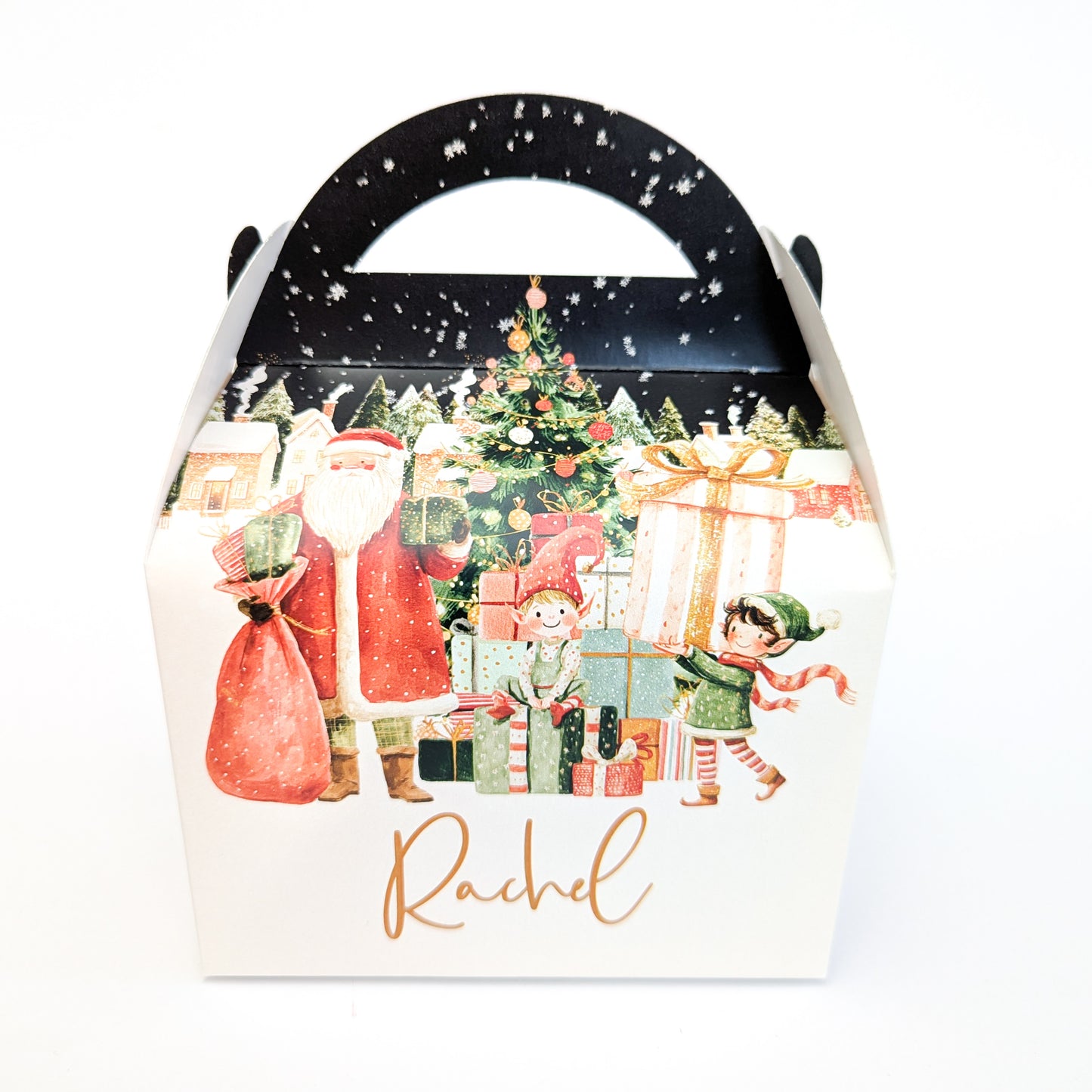 Personalised Christmas Winter Village Santa Elves Cracker Winter Wonderland Treat Box