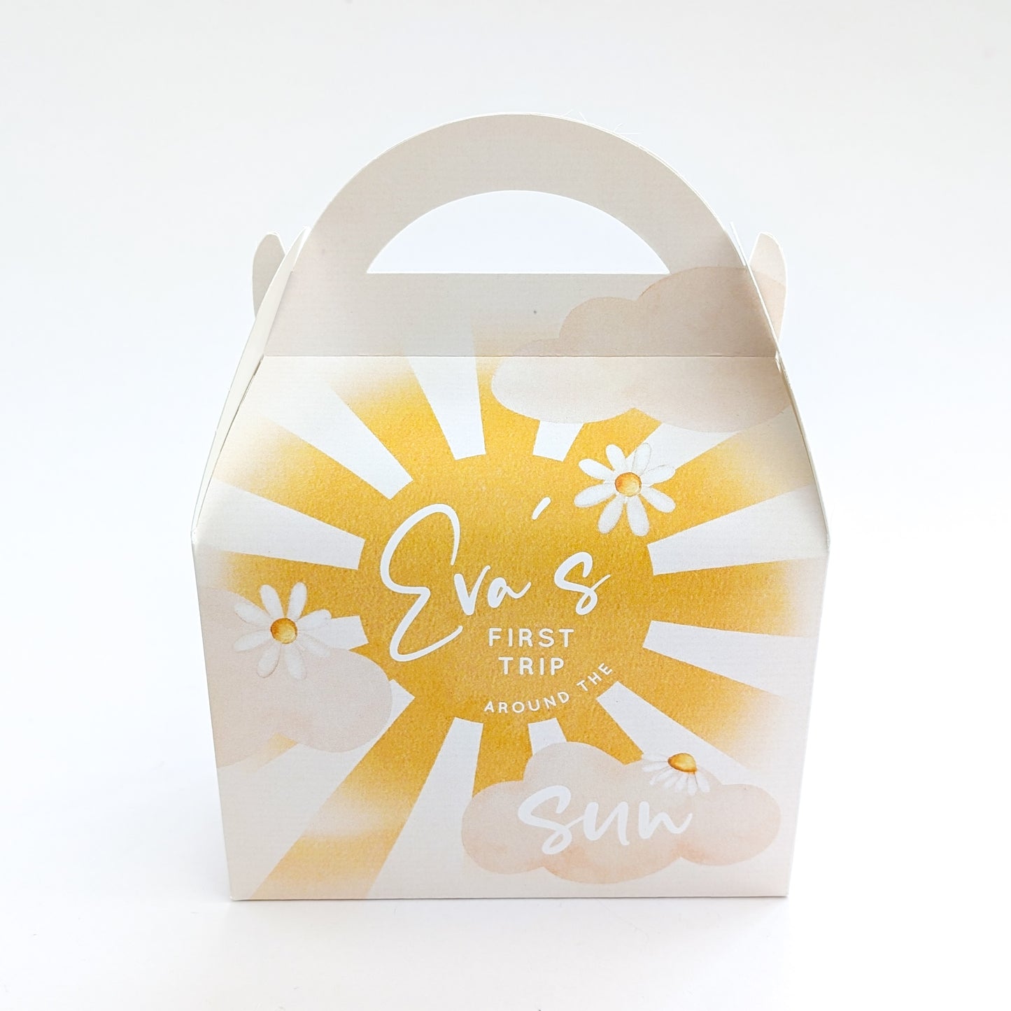 FIRST TRIP AROUND THE SUN Boho Sunshine Personalised Children’s Party Box Gift Bag Favour