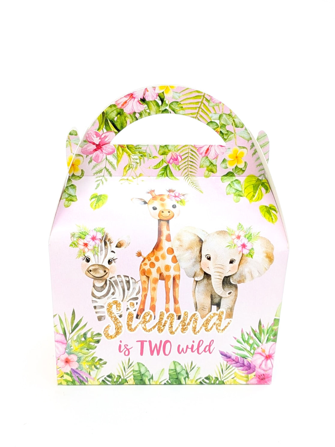 Pink Jungle Animals Personalised  Party Boxes