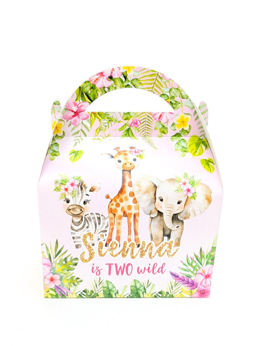 Pink Jungle Animals Personalised  Party Boxes