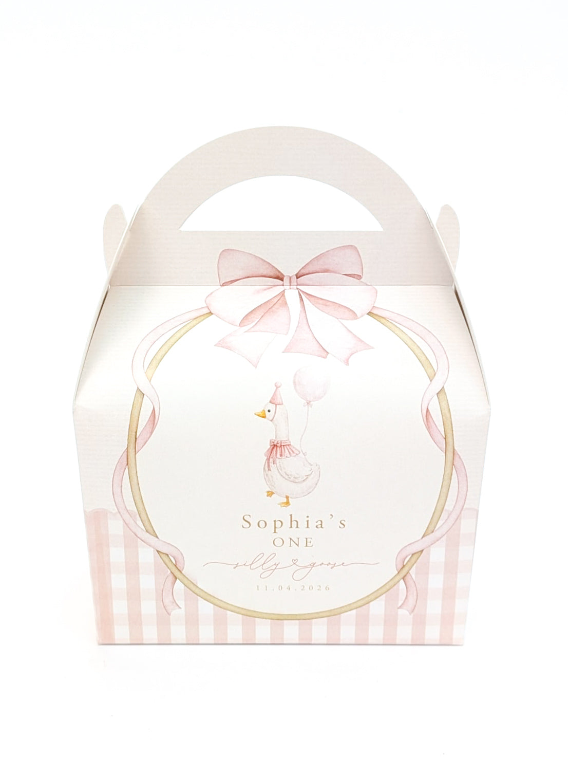 Silly Goose Personalised Party Boxes available in pink or green