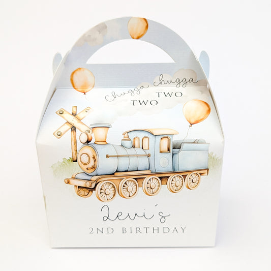 STEAM TRAIN Trains transport Personalised Children’s Party Box Gift Bag Favour