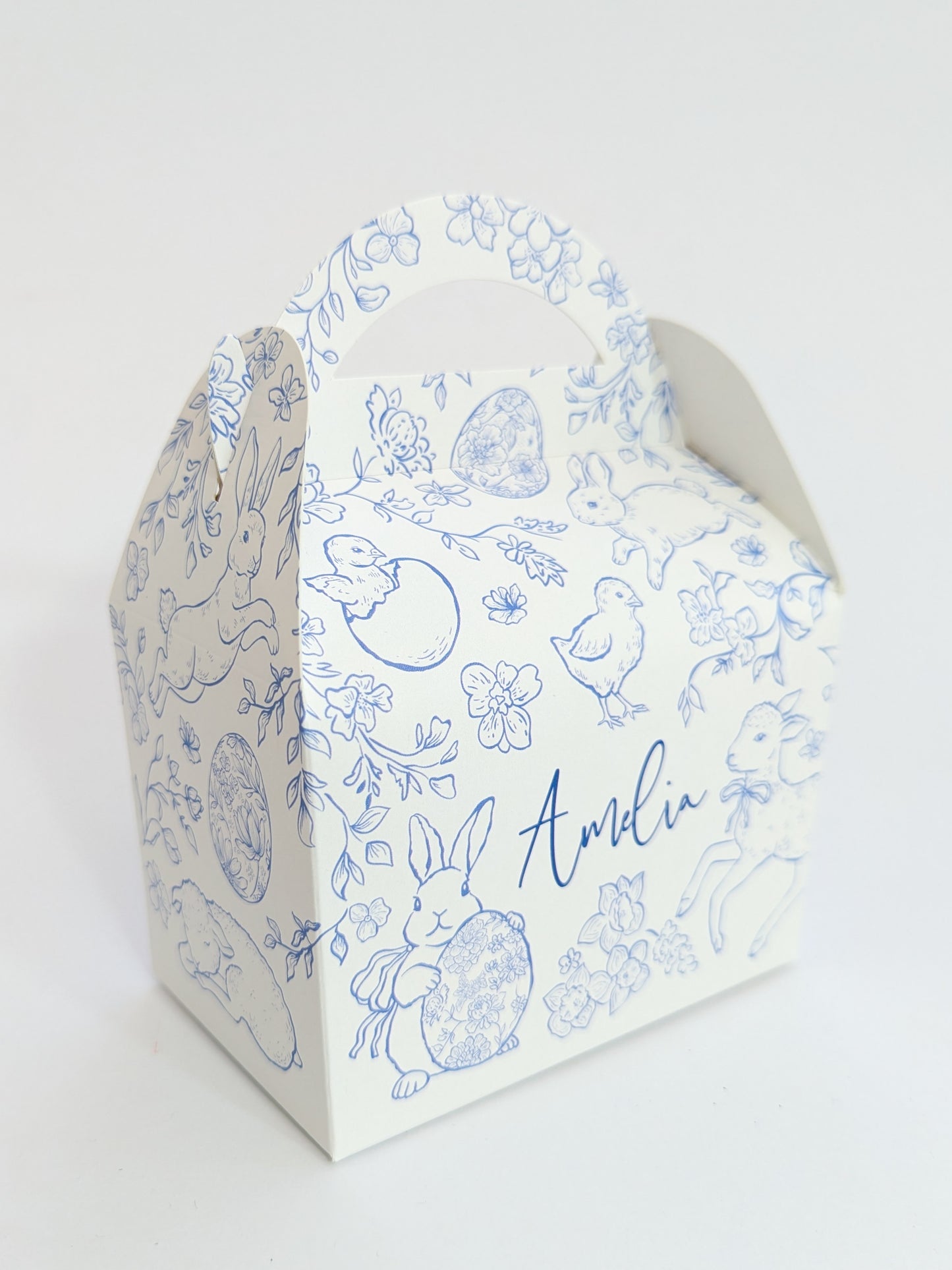 Personalised Easter Toile Treat Bags Favour Boxes in multiple colours