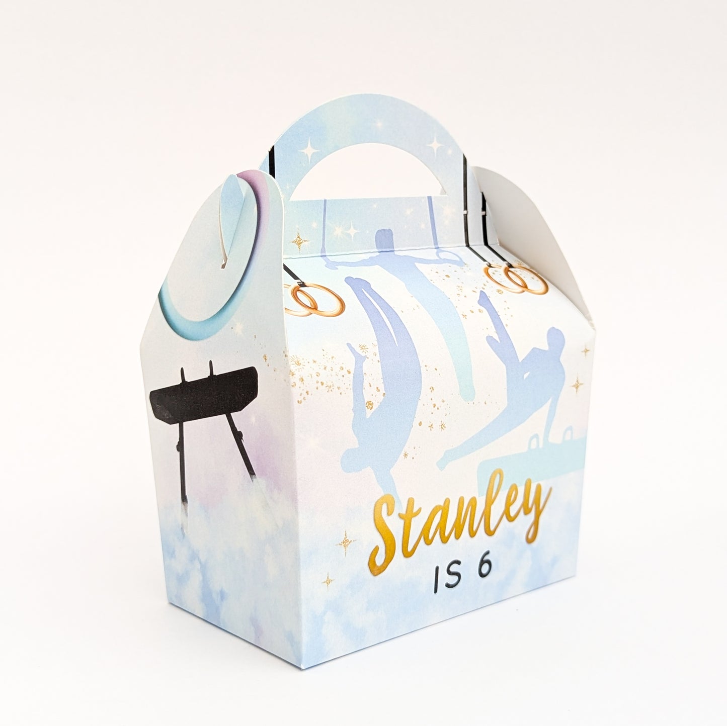 Gymnastics Male Boys Personalised Children’s Party Box Gift Bag Favour