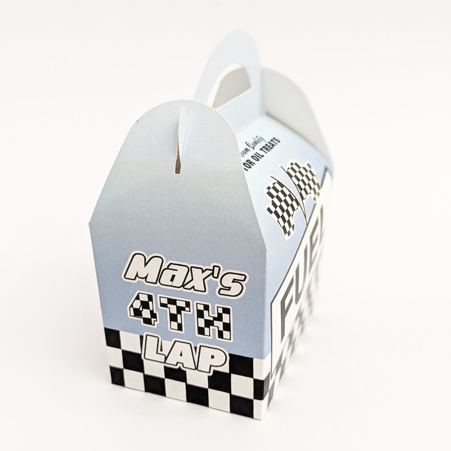 PIT STOP Refuel Retro Cars Racing Driver Personalised Children’s Party Boxes Gift Bag Favour
