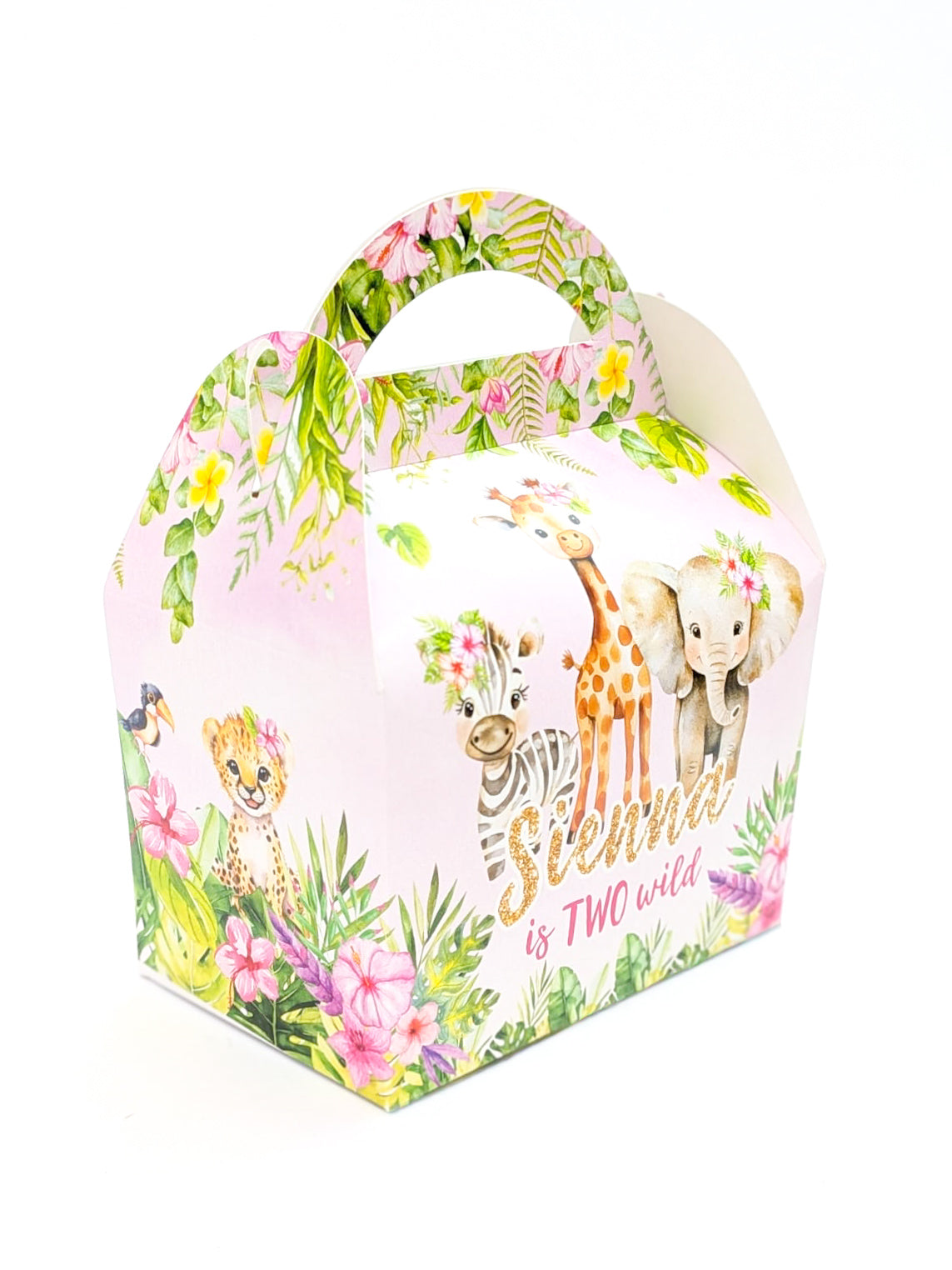 Pink Jungle Animals Personalised  Party Boxes