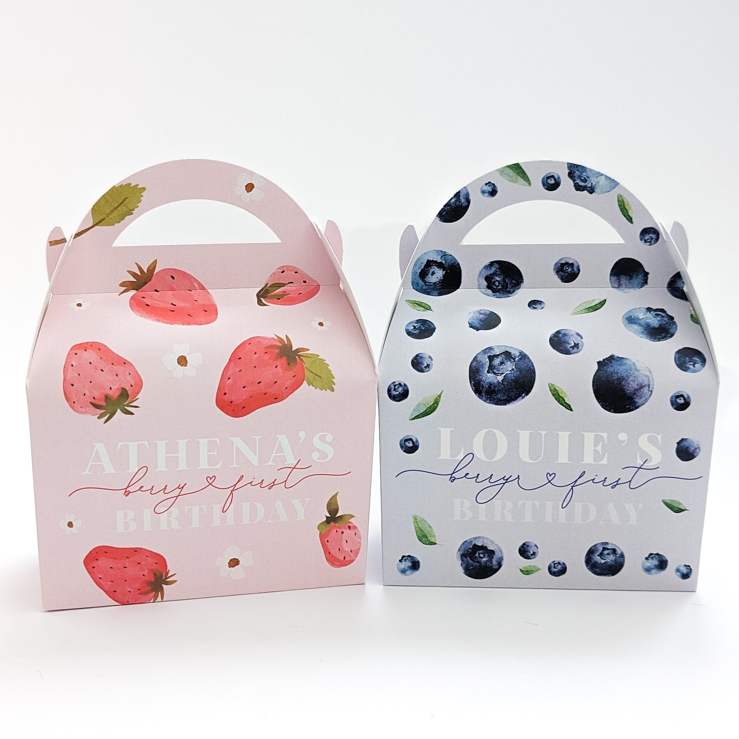 BERRY FIRST Strawberry Birthday Party Treat Boxes Gift Bags