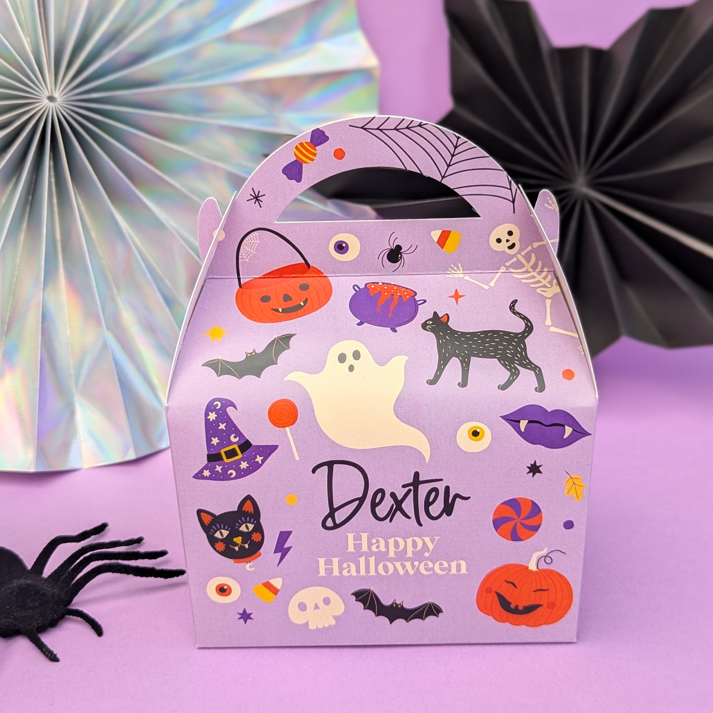 HALLOWEEN Scary Witch Cat Bat Illustrations  Personalised Children’s Party Box Gift Bag Favour