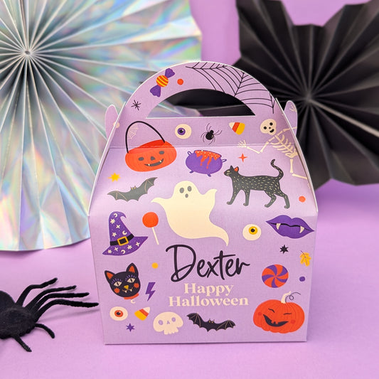 HALLOWEEN Scary Witch Cat Bat Illustrations  Personalised Children’s Party Box Gift Bag Favour