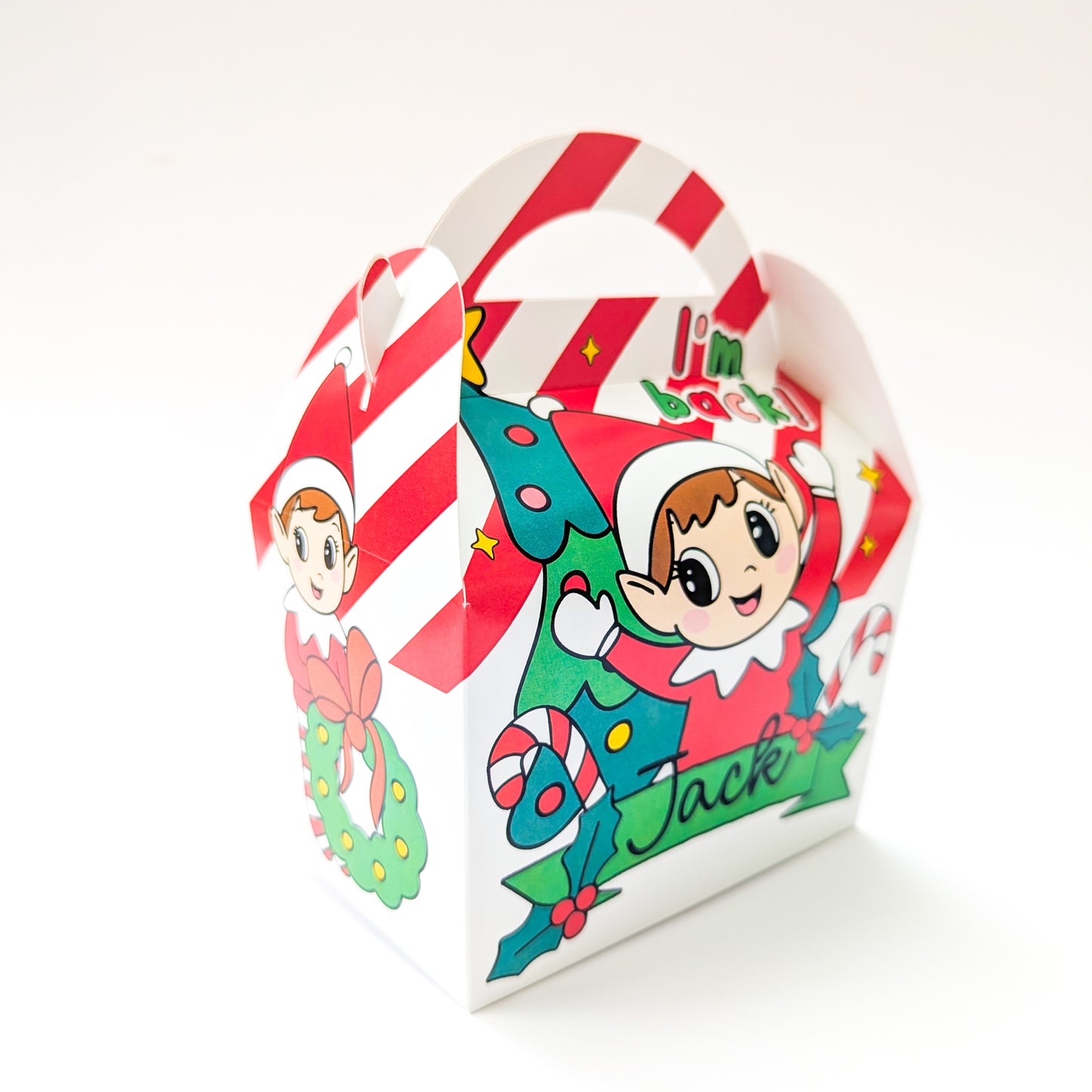Personalised Elf Shelf I'm back return goodbye Christmas Treat Boxes Advent Party Box favours