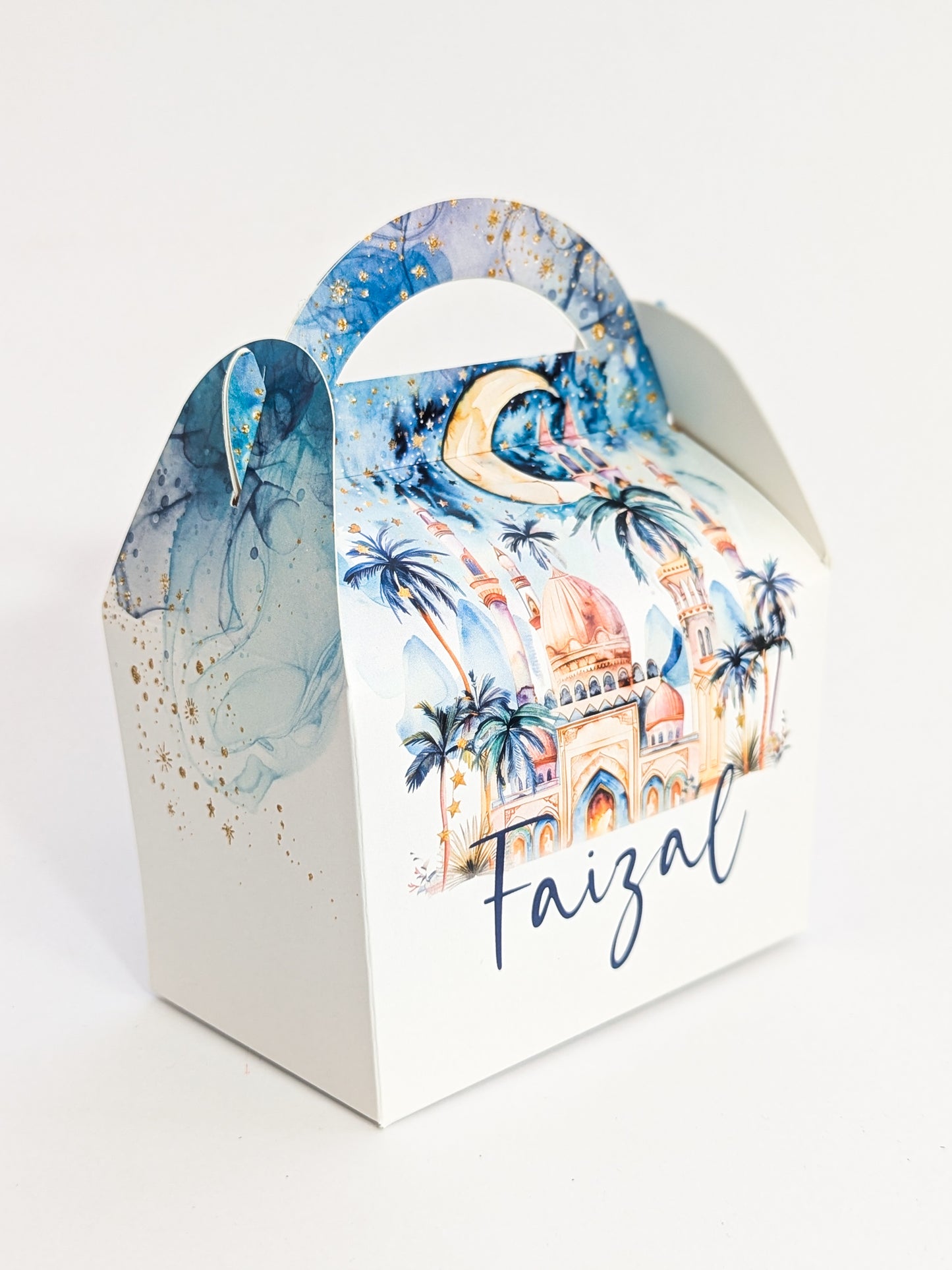 Personalised Eid Celebration Treat Boxes in Blue Watercolour Design