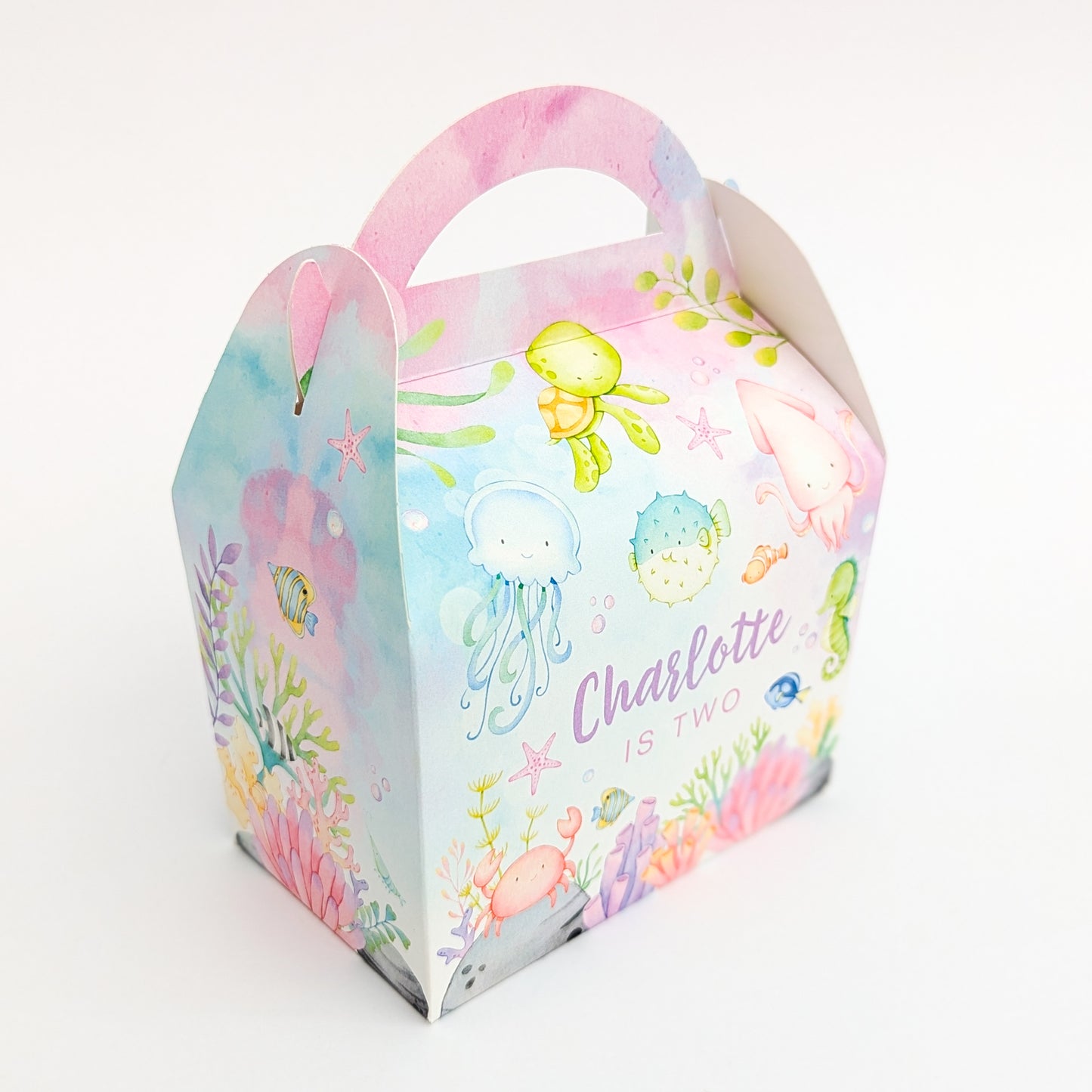 Under the Sea Pink Watercolour Seaside Ocean Underwater Ofishally  Personalised Children’s Party Box Gift Bag Favour