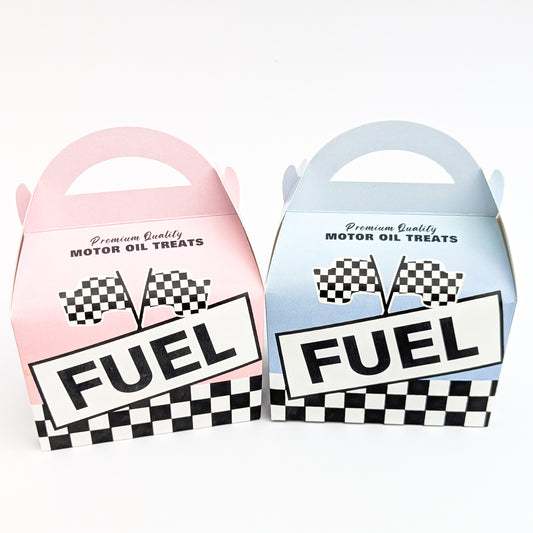 PIT STOP Refuel Retro Cars Racing Driver Personalised Children’s Party Boxes Gift Bag Favour