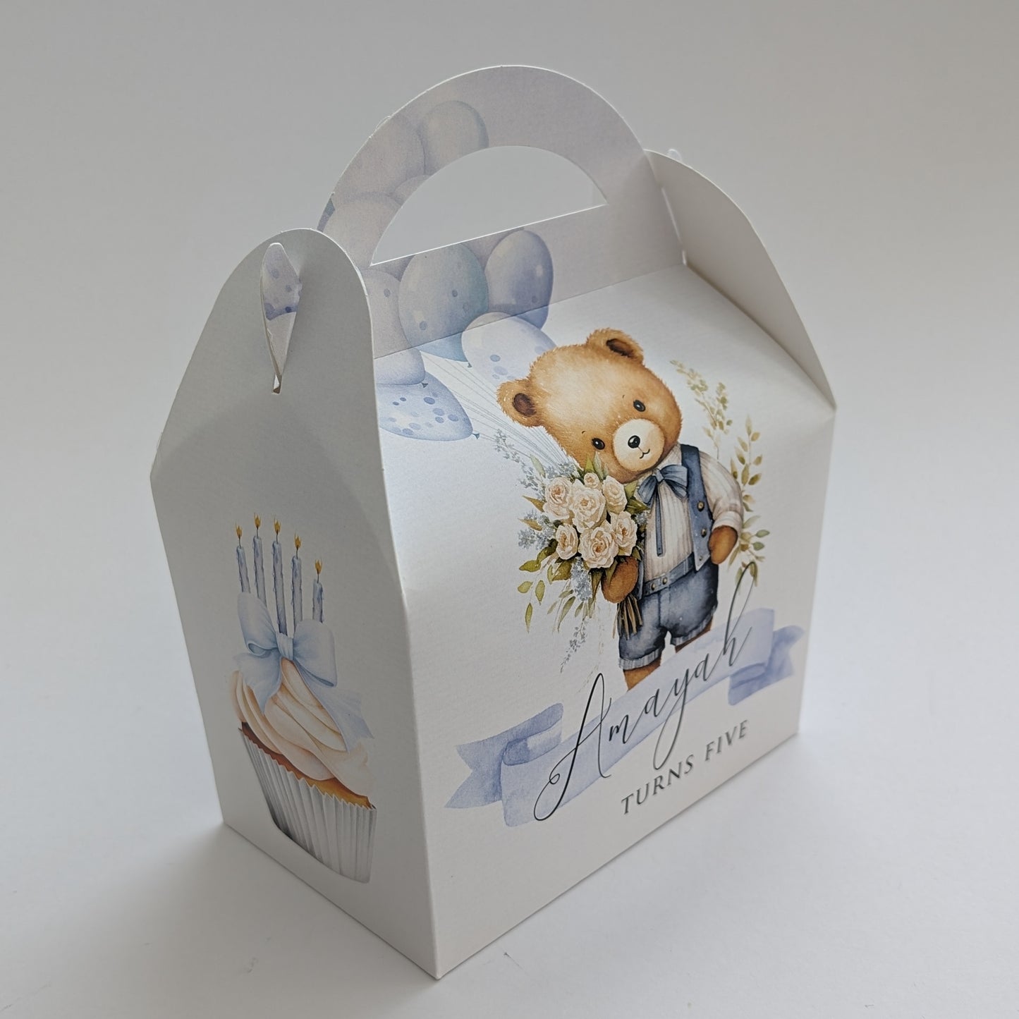 TEDDY BEAR Pretty Watercolour  Personalised Children’s Party Box Gift Bag Favour