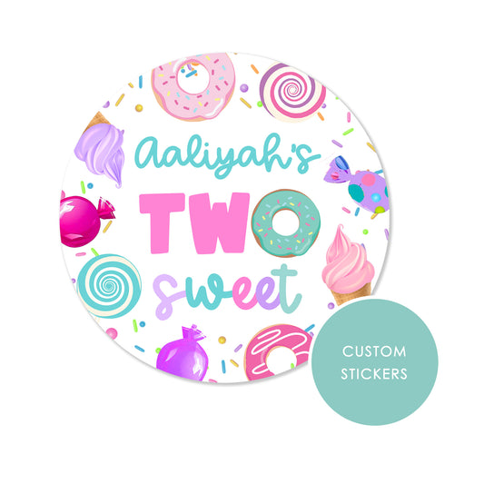 PERSONALISED STICKERS Multiple sizes Personalised Two Sweet Candy Sweet Cone Gift label