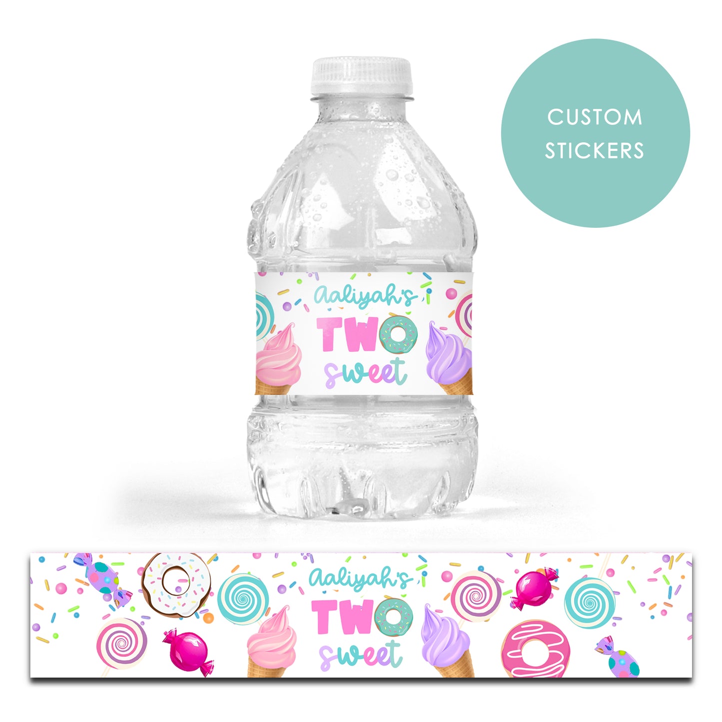 DRINK LABEL STICKERS x 7 Personalised Two Sweet Candy Candyland