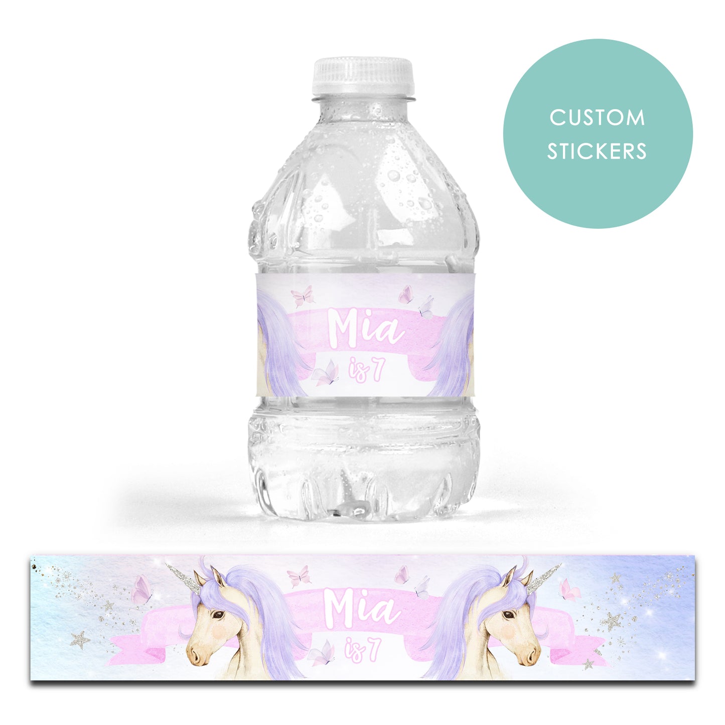 DRINK LABEL STICKERS x 7 Personalised Unicorn Magical Pastel
