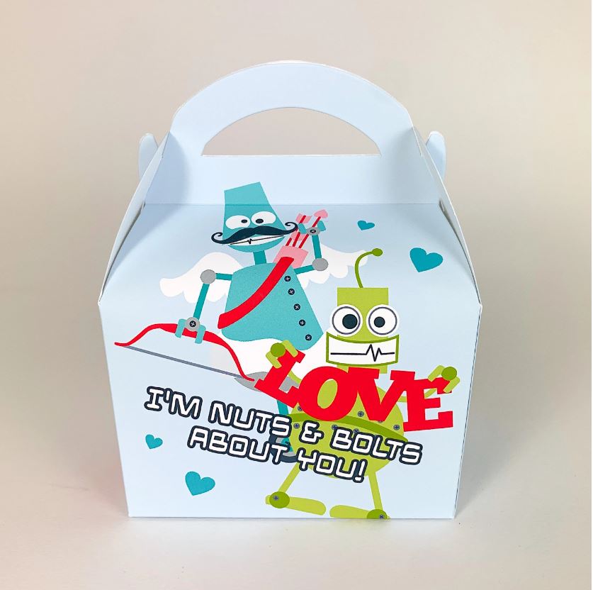 VALENTINES DAY Robot Personalised Treat Boxes Gift Bags