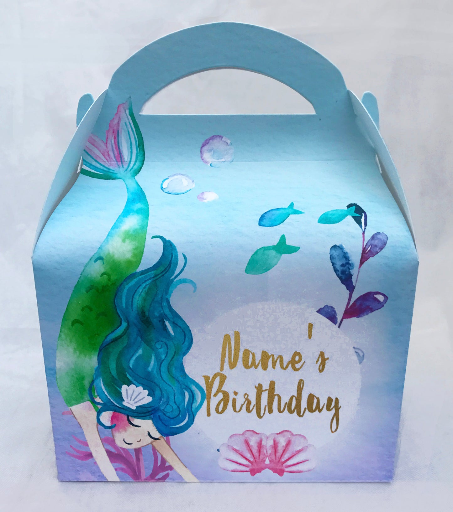 MERMAIDS Watercolour Personalised Children’s Party Box Gift Bag Favour