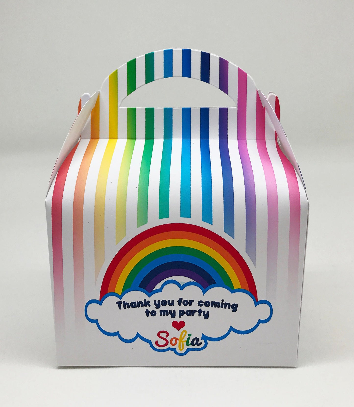 Various Rainbow Personalised Children Party Boxes Gift Favour