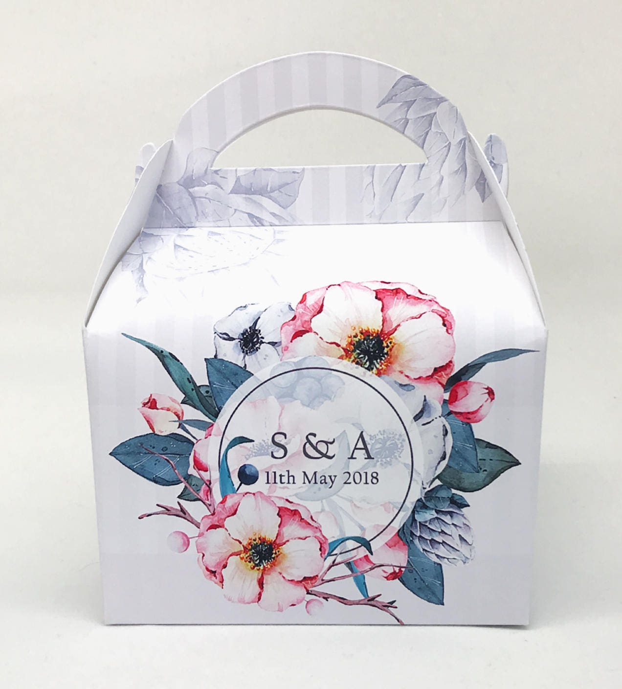 WEDDING Personalised Grey and Pink Floral Wedding Favour Boxes Hen Party Bridal Shower Gift Box