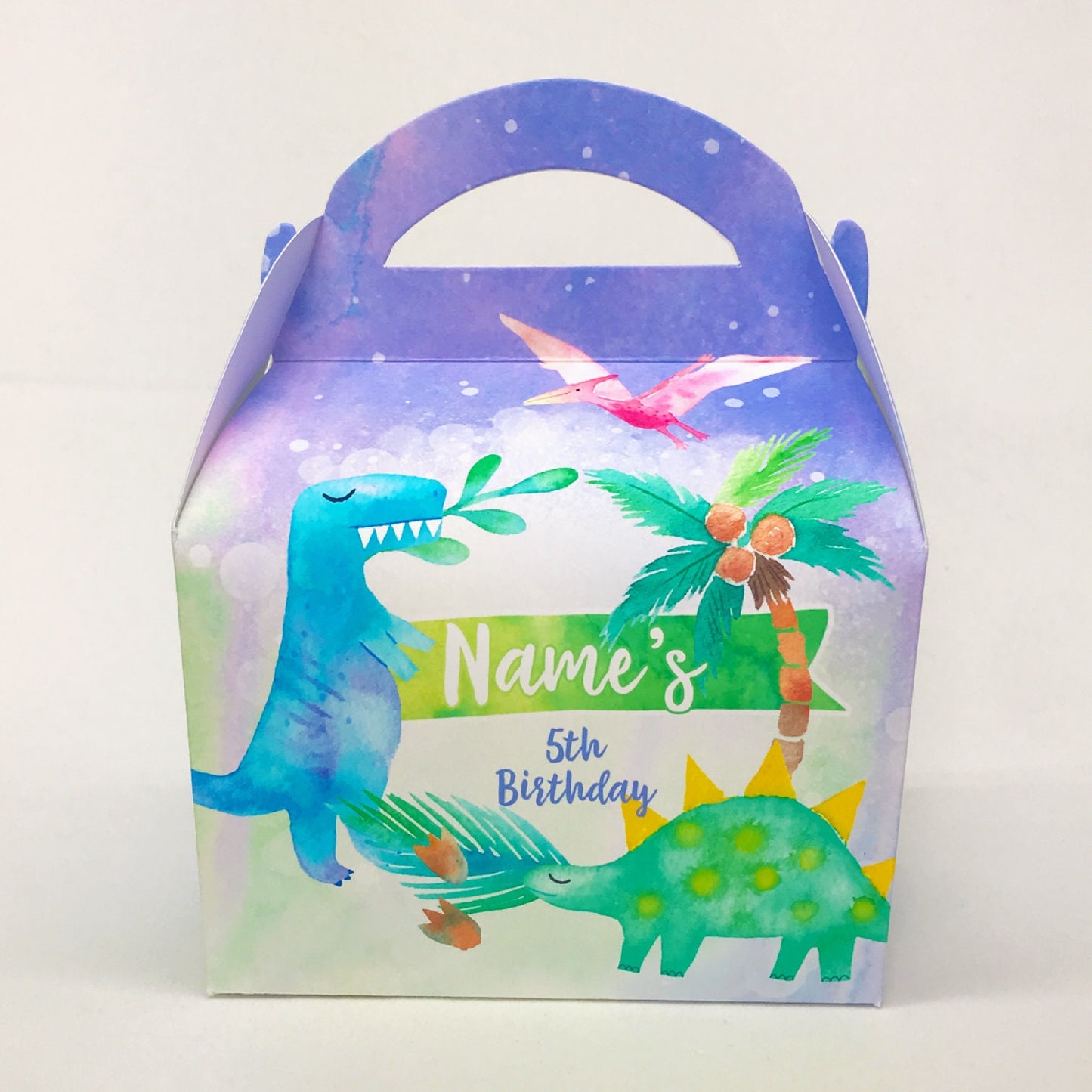 Dinosaurs Watercolour Personalised Children’s Party Box Gift Bag Favour