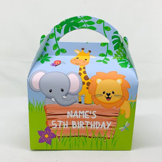 Jungle Animals Personalised Children’s Party Box baby shower Gift Bag Favour