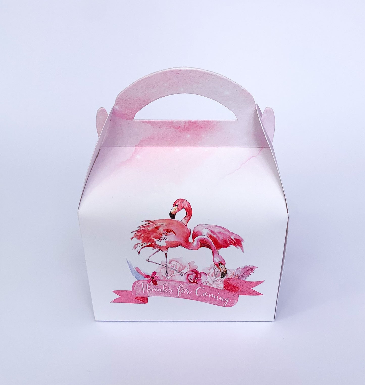 Watercolour floral flamingos Personalised Children’s Party Box Gift Bag Favour