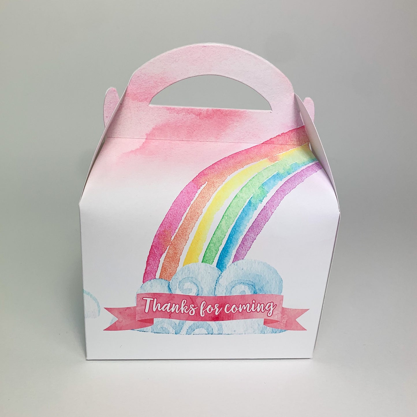 Rainbow watercolour Personalised Children’s Party Box Gift Bag Favour