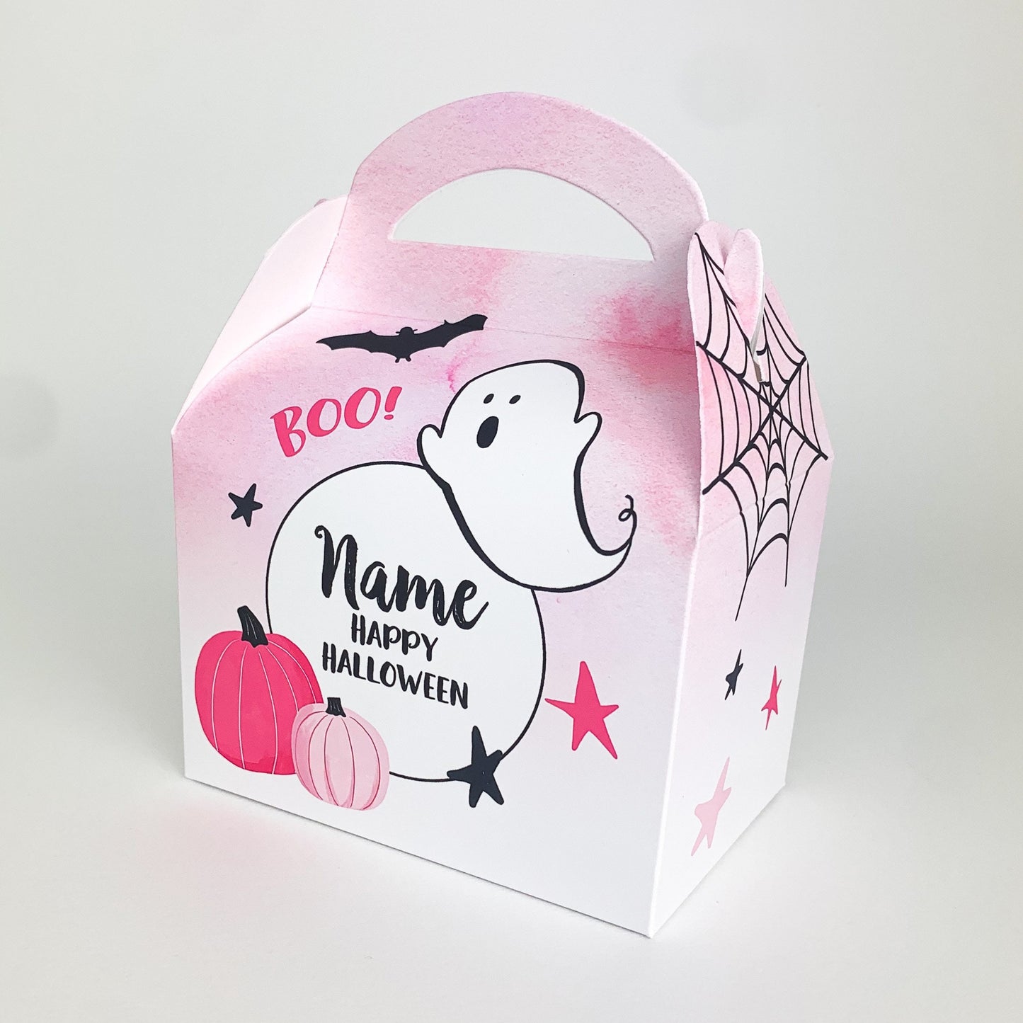 HALLOWEEN Pink Cute Personalised Children’s Party Box Gift Bag Favour