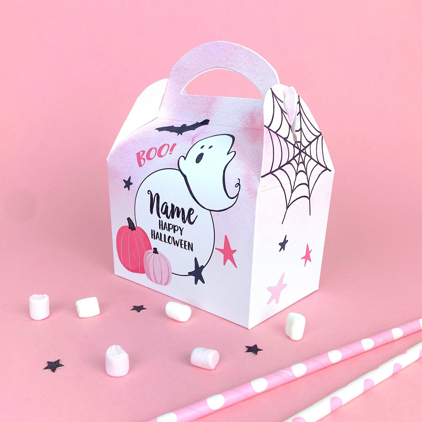 HALLOWEEN Pink Cute Personalised Children’s Party Box Gift Bag Favour